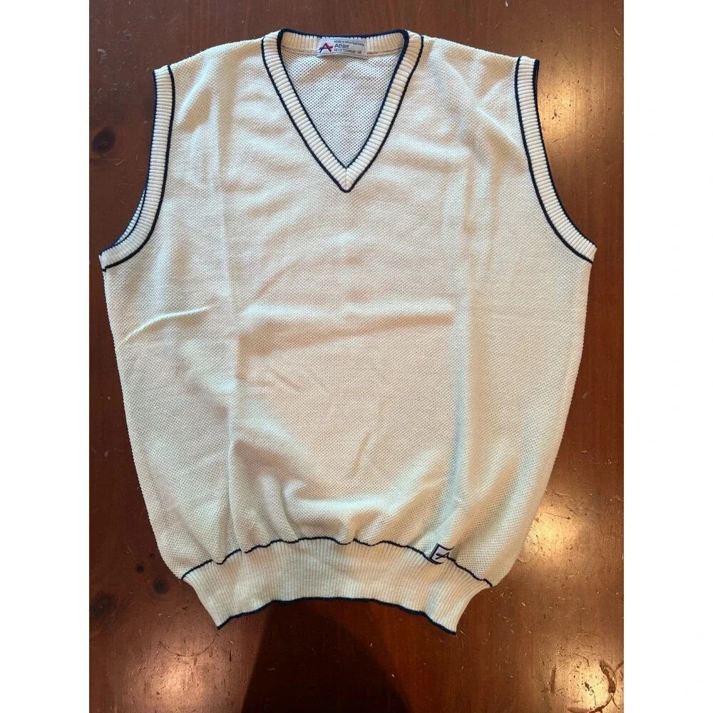 VTG Athlet Sportswear v neck vest cream cotton blend Tennis Cricket style